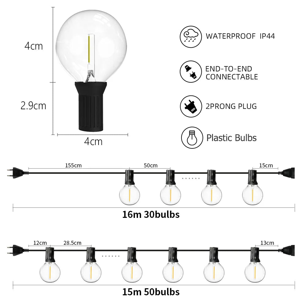 Hanging Outdoor LED Fairy String Lights/G40 Globe LED Bulbs Patio Light