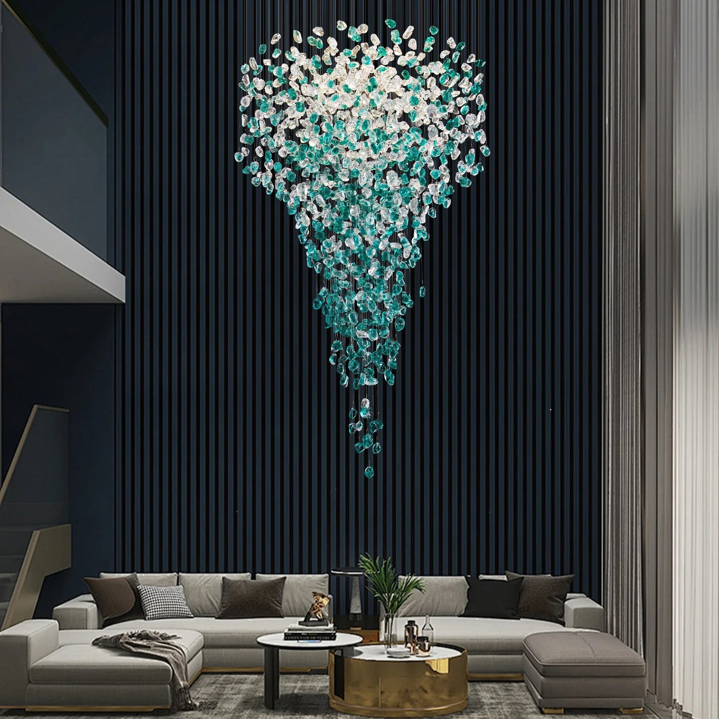 Royal Green Crystal Stone Chandelier for Lobby Loft Staircase