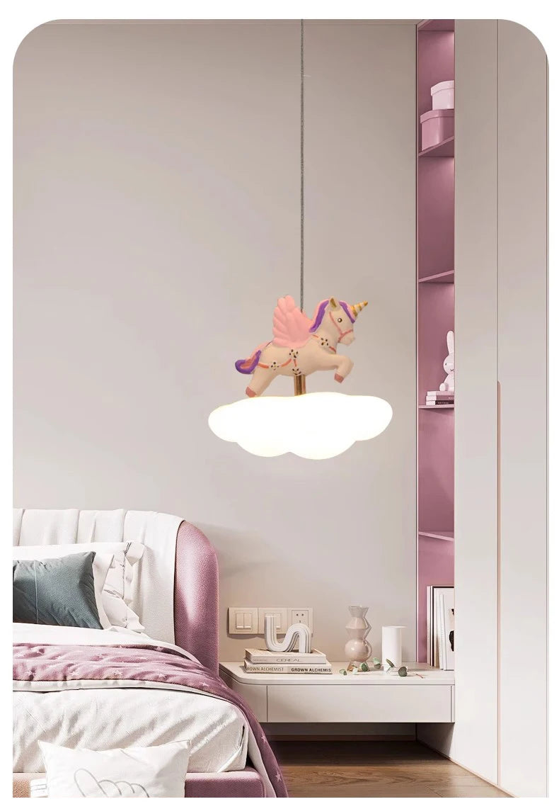 Colored Pegasus LED Cloud Chandelier for a Magical Princess Bedroom