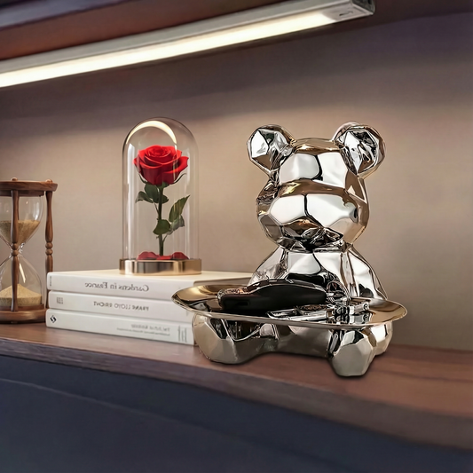 Geometric Bear Tray Statue with Smart Storage Perfect for Living Rooms & Any Space