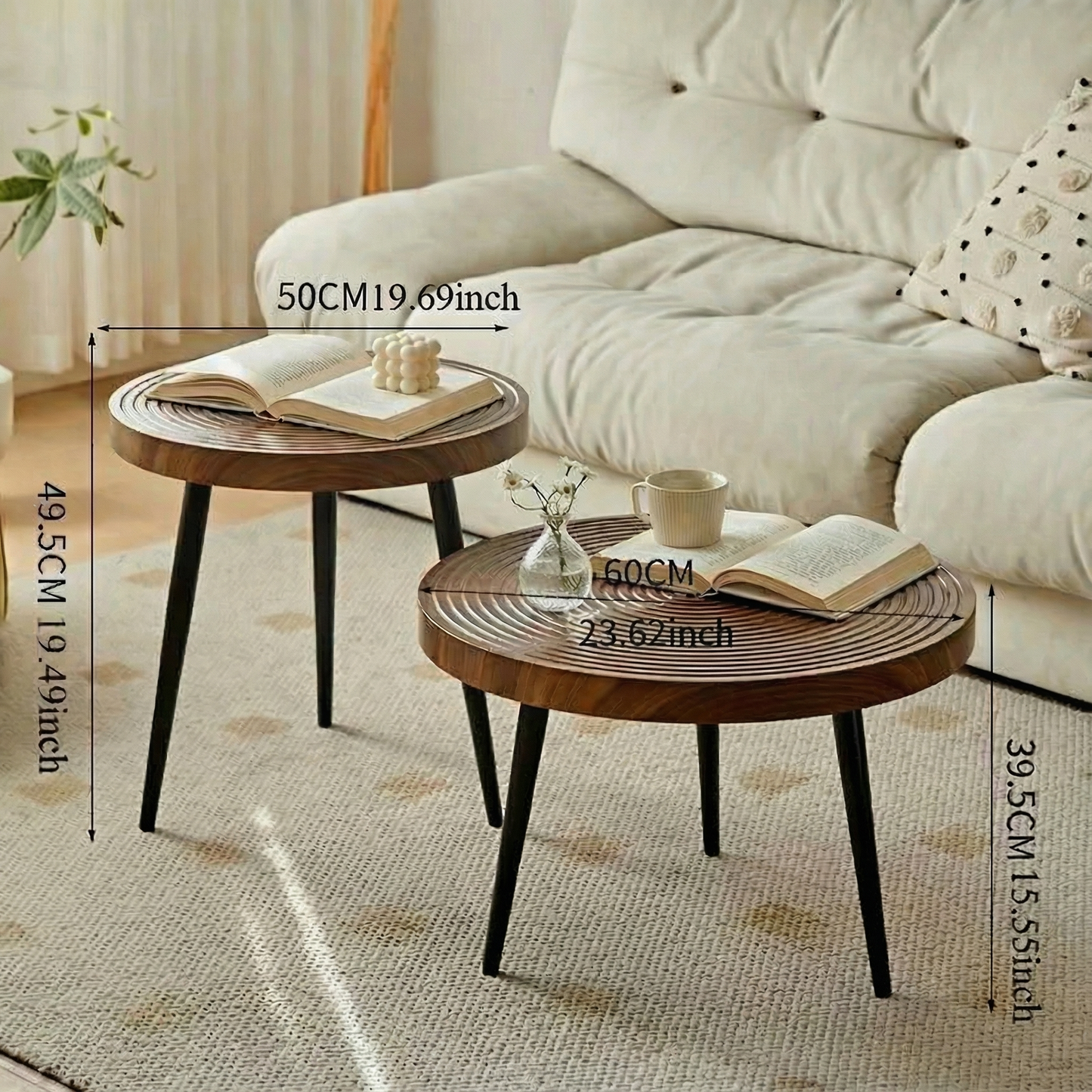 Nordic Japanese Round Wooden Table for Living Rooms