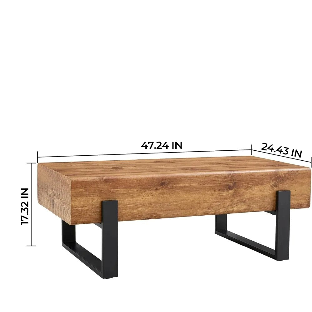 Rustic Rectangle Coffee Table with Metal Legs for Living Room, Dining Room & Office