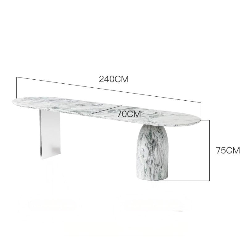 Oval Natural Stone Table with Solid Base Elegant Acrylic Floating Marble Desk for Home & Office