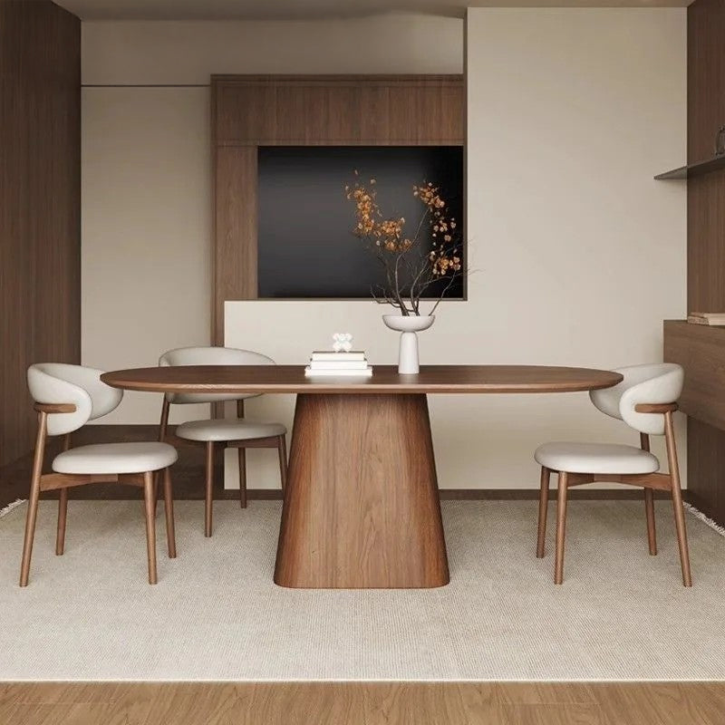 French Vintage Luxury Oval Black Walnut Dining Table & Chair Set for Home & Cafe Interiors