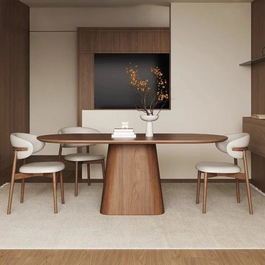 French Vintage Luxury Oval Black Walnut Dining Table & Chair Set for Home & Cafe Interiors