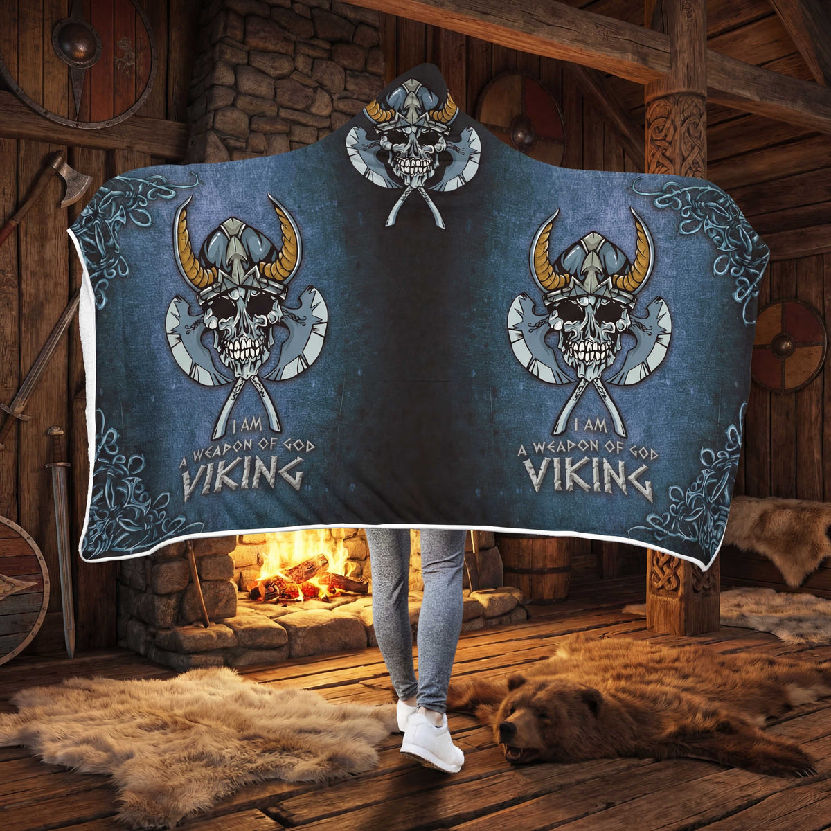 I Am A Weapon Of God Viking Hooded Blanket for Youth