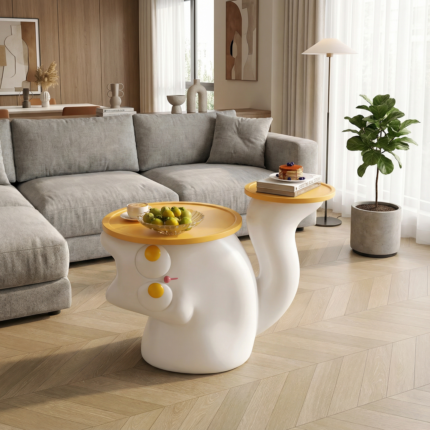 Cat Statue Side Table with Storage Tray For Living Room & Home Décor