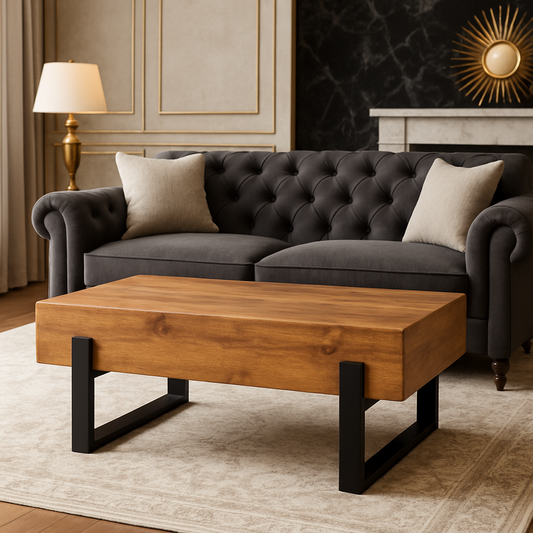 Rustic Rectangle Coffee Table with Metal Legs for Living Room, Dining Room & Office