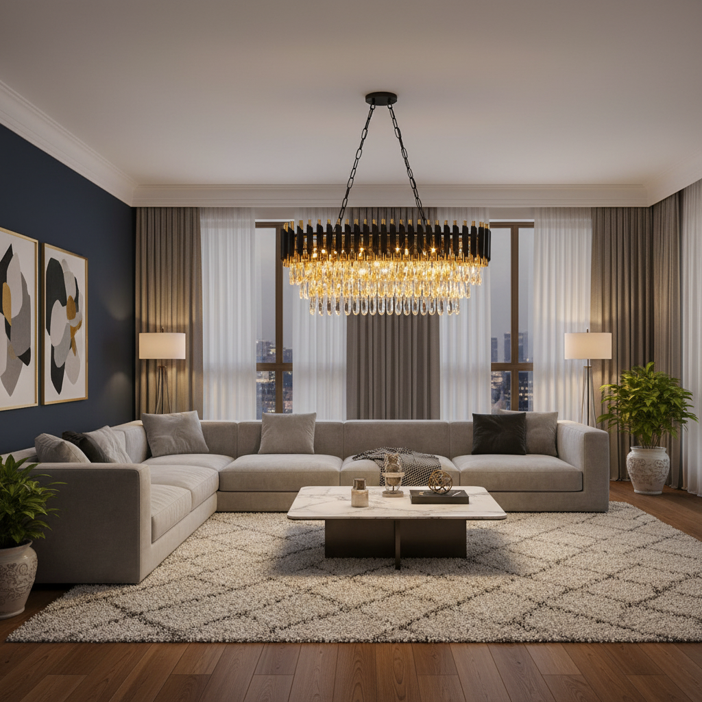 Luxury 3-Tier K9 Oval Black Gold Crystal Chandelier for Dining, Living & Bedrooms