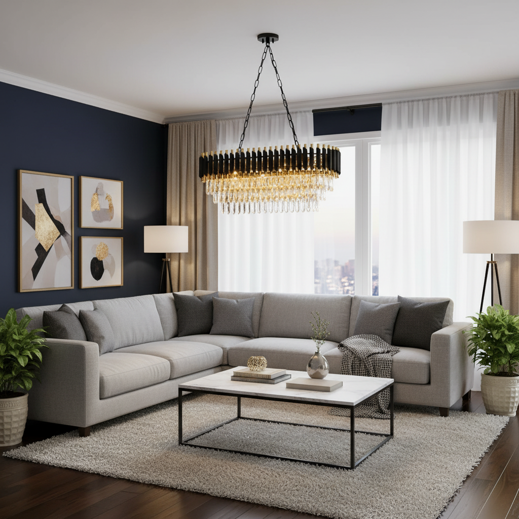 Luxury 3-Tier K9 Oval Black Gold Crystal Chandelier for Dining, Living & Bedrooms