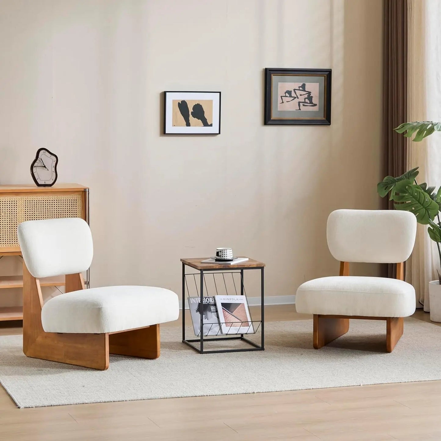 Armless Lounge Chairs (Set of 2) with Comfy Fabric Design Perfect for Reading or Relaxing