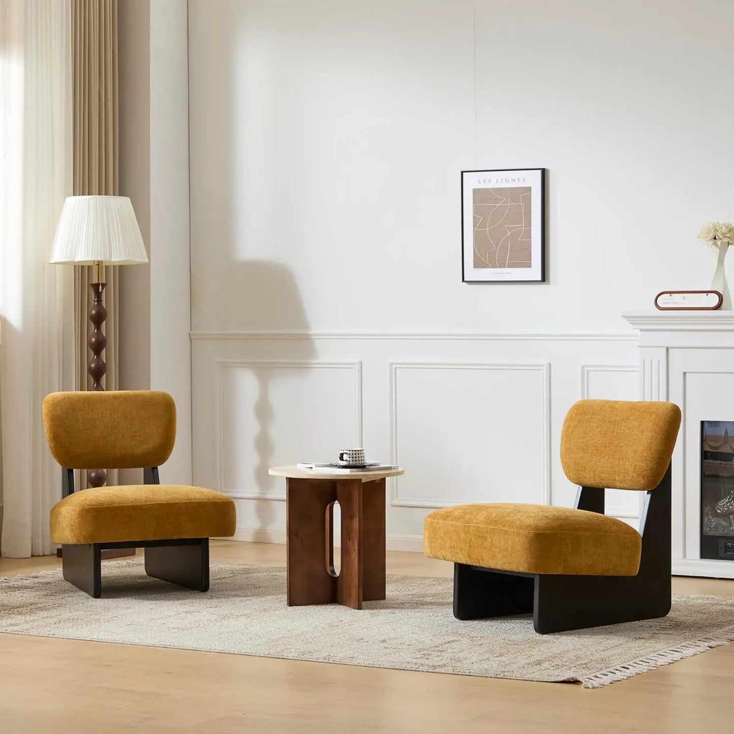 Armless Lounge Chairs (Set of 2) with Comfy Fabric Design Perfect for Reading or Relaxing