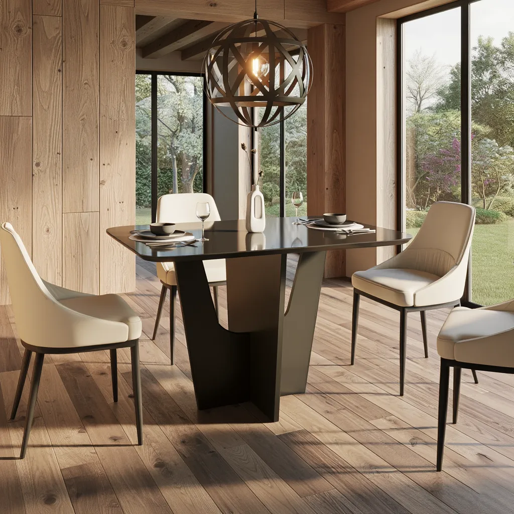 Luxury Italian-Style Glass Dining Table with Wood Base Perfect for Stylish Apartments & Homes