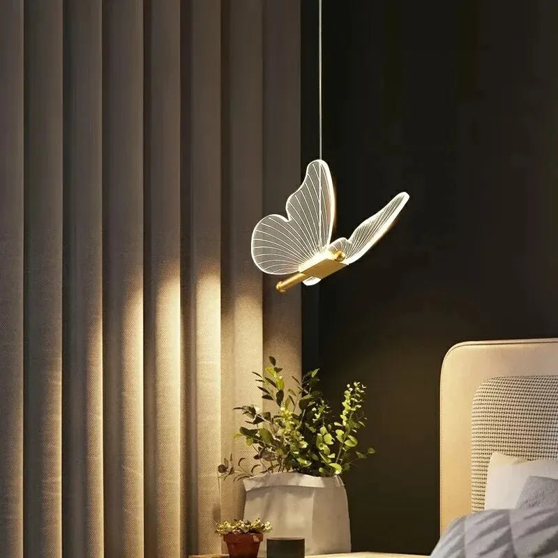 Butterfly LED Pendant Lamp Artistic Hanging Light for Bedroom, Bedside & Staircase Decor