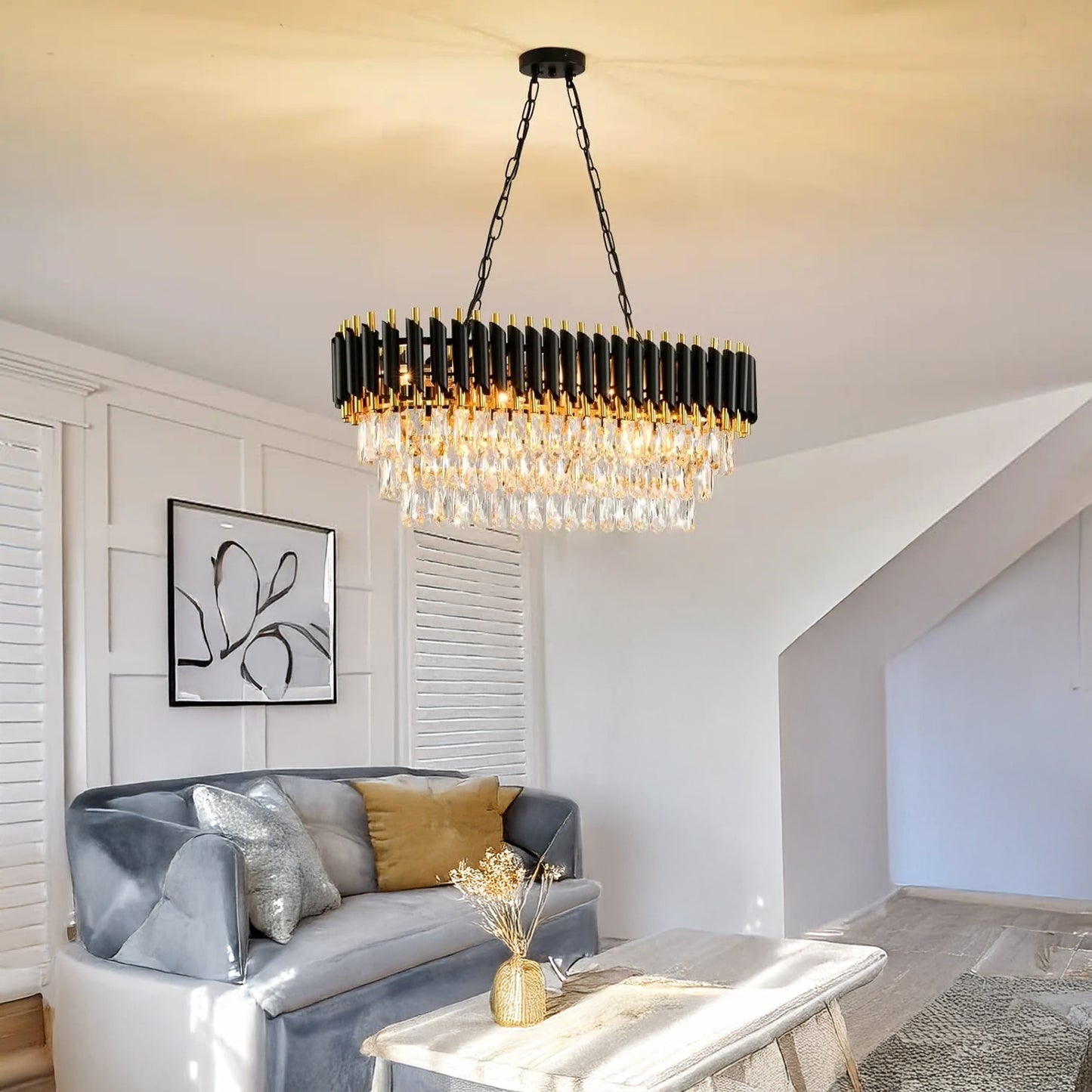 Luxury 3-Tier K9 Oval Black Gold Crystal Chandelier for Dining, Living & Bedrooms