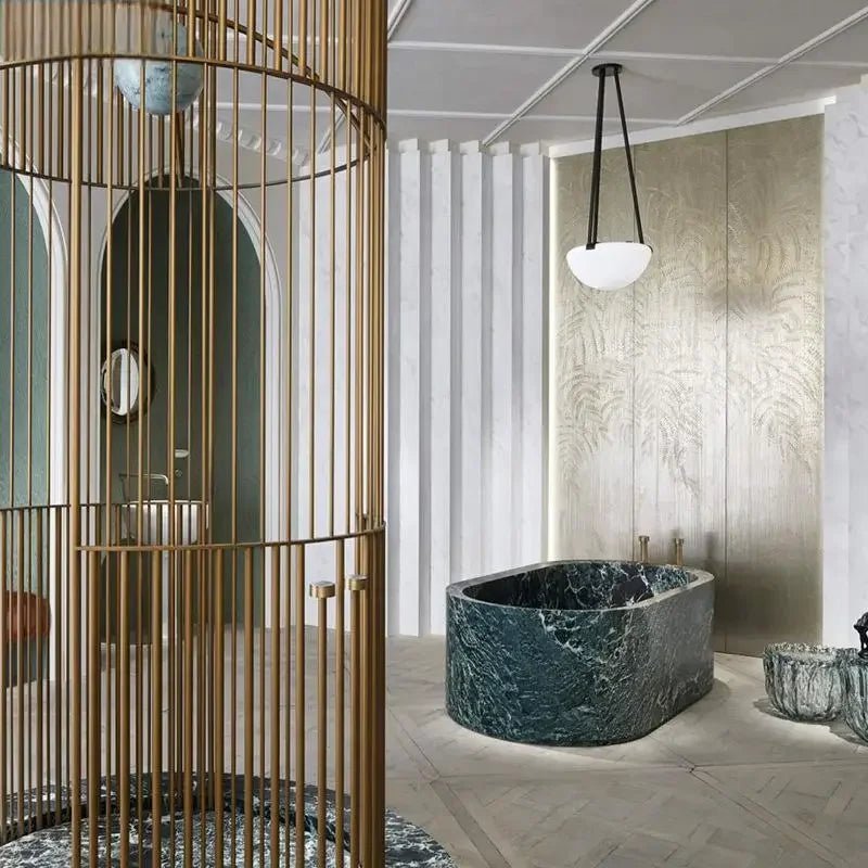 Customizable Natural Marble Bathtub Handcrafted Natural Stone Soaking Tub for Villas & Hotels