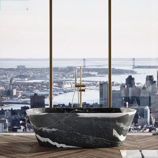 Customizable Natural Marble Bathtub Handcrafted Natural Stone Soaking Tub for Villas & Hotels