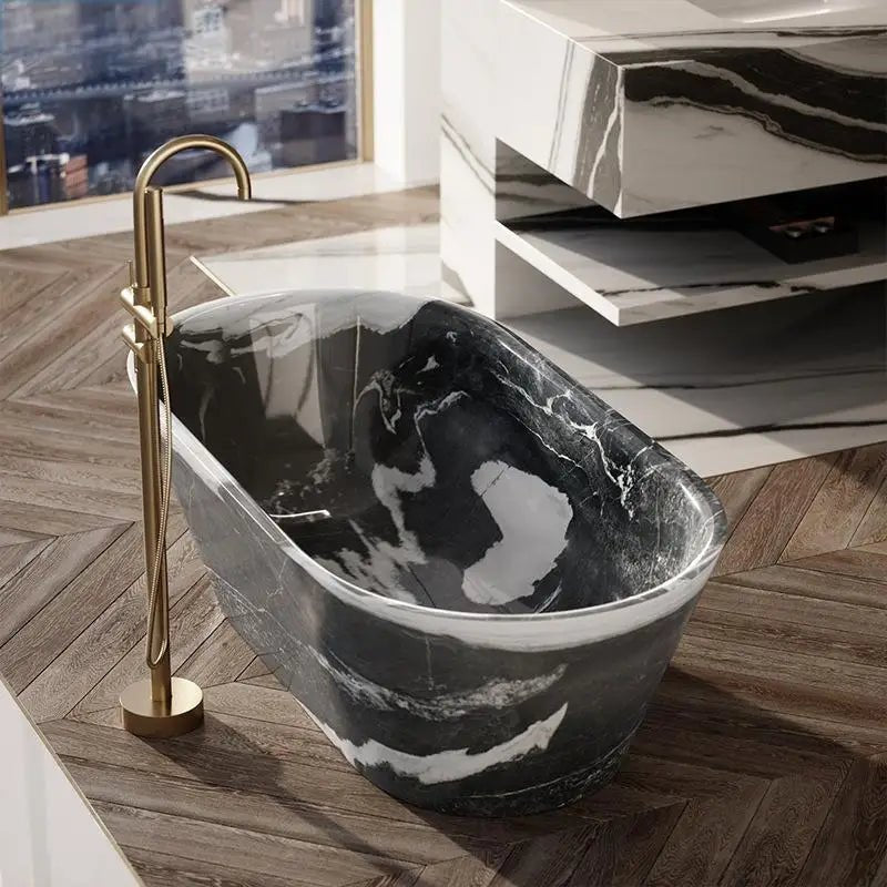 Customizable Natural Marble Bathtub Handcrafted Natural Stone Soaking Tub for Villas & Hotels