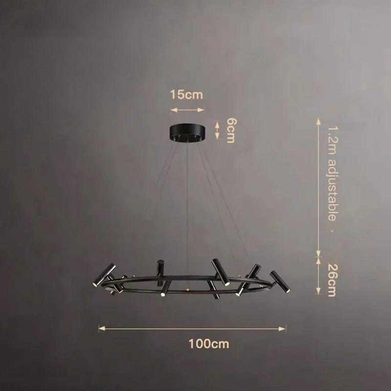 Italian Designer Round Ring Chandelier Modern Black Pendant Light for Dining & Living Spaces