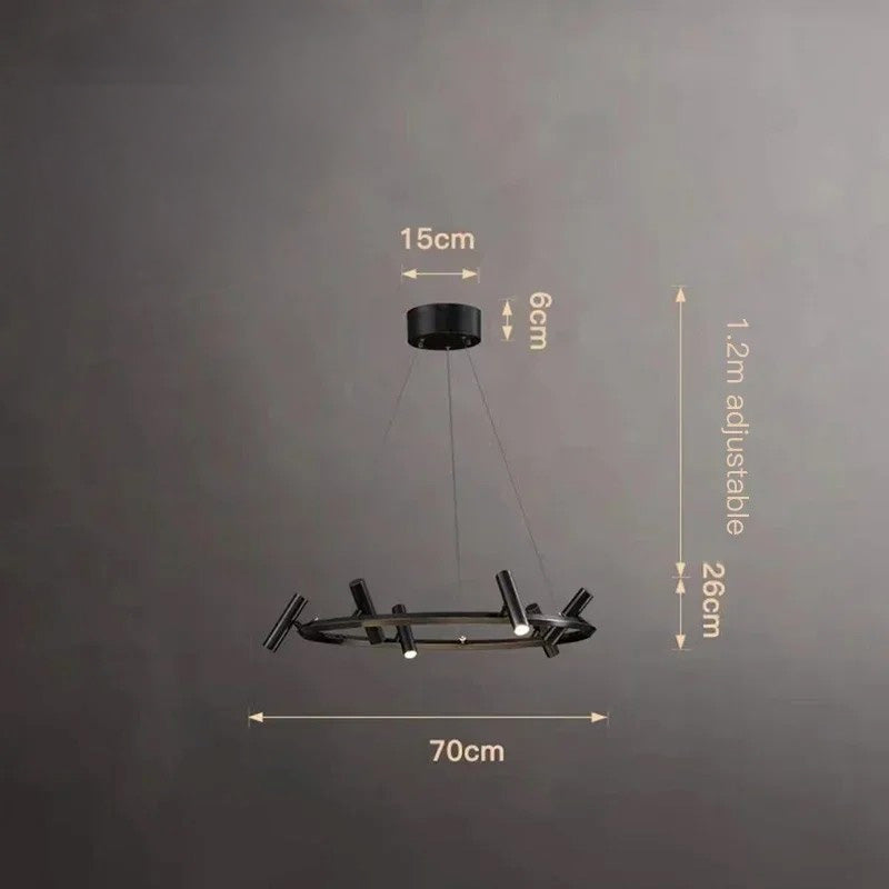 Italian Designer Round Ring Chandelier Modern Black Pendant Light for Dining & Living Spaces