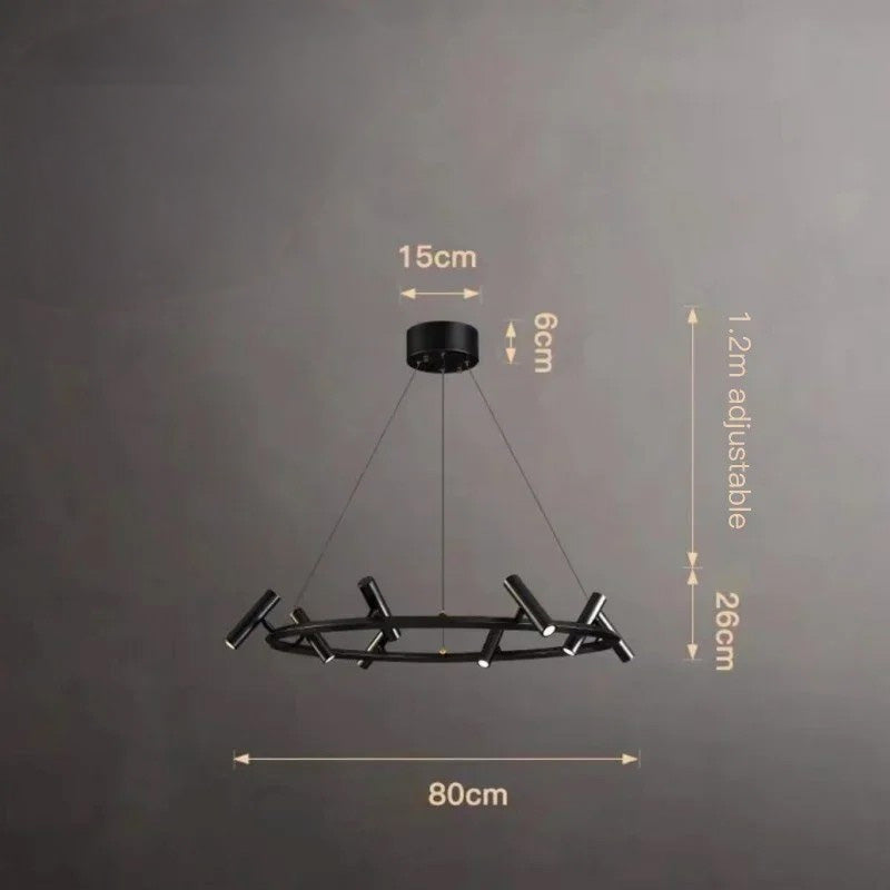 Italian Designer Round Ring Chandelier Modern Black Pendant Light for Dining & Living Spaces