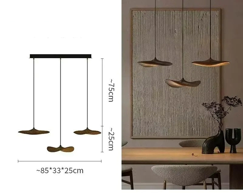 Japanese Lotus Leaf Chandelier Wabi Sabi Wooden Art Light for Zen Villas & Luxury Dining Spaces