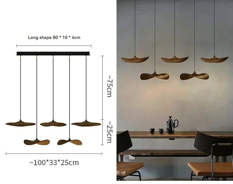 Japanese Lotus Leaf Chandelier Wabi Sabi Wooden Art Light for Zen Villas & Luxury Dining Spaces