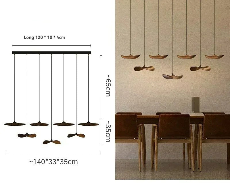 Japanese Lotus Leaf Chandelier Wabi Sabi Wooden Art Light for Zen Villas & Luxury Dining Spaces