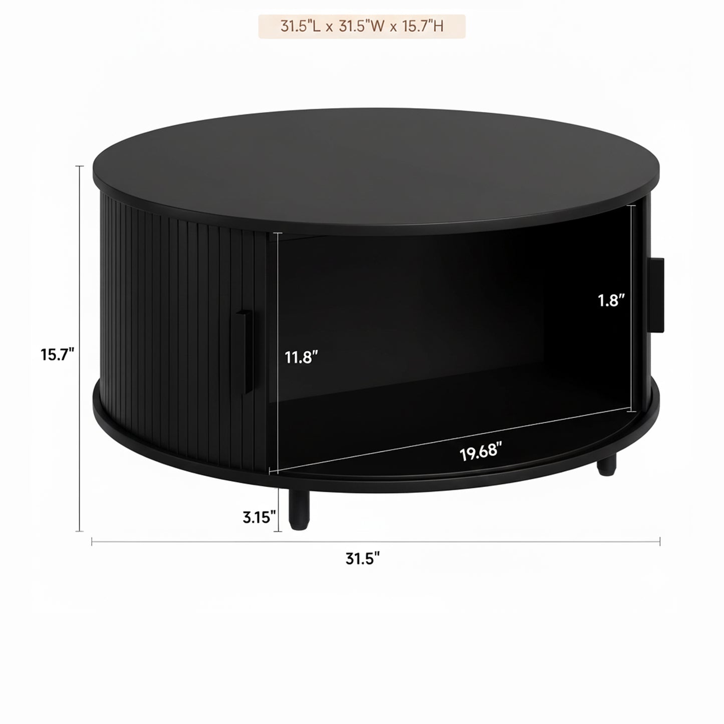 Round Coffee Table With 360° Curved Sliding Door For Modern Living Rooms