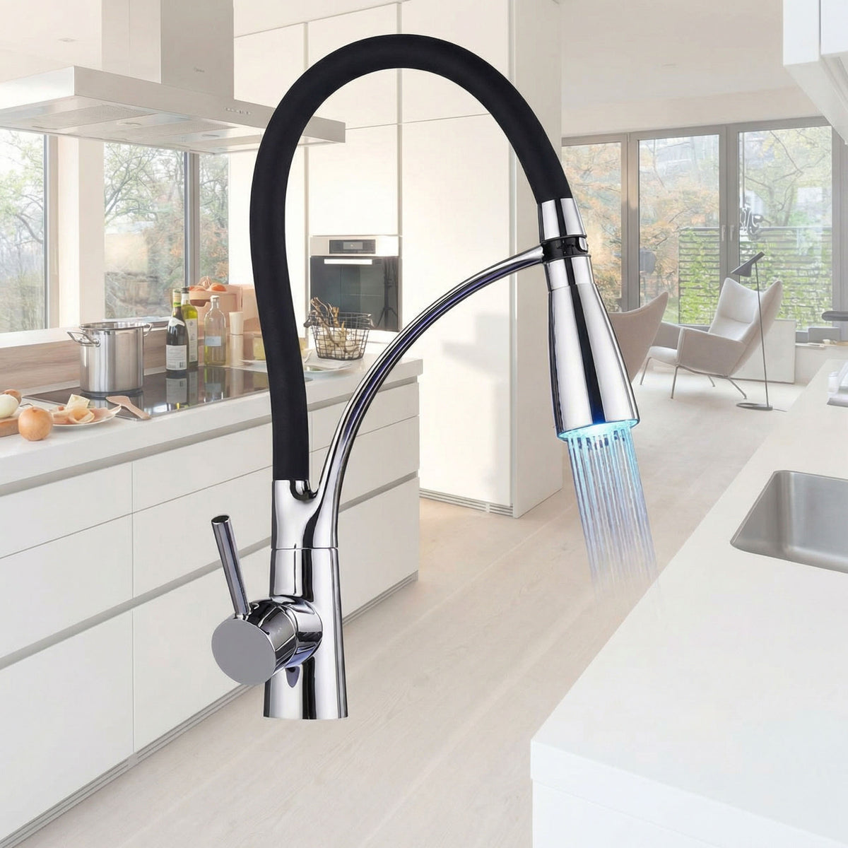 LED Kitchen Faucets with Rubber Design Chrome