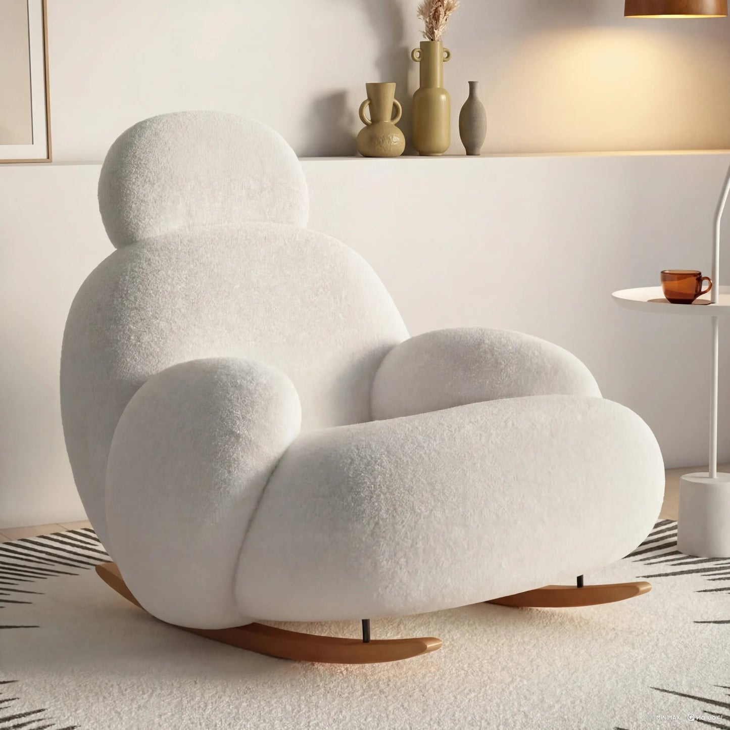 Fluffy White Lounge Chair Cute Modern Ergonomic Floor Recliner for Living Room