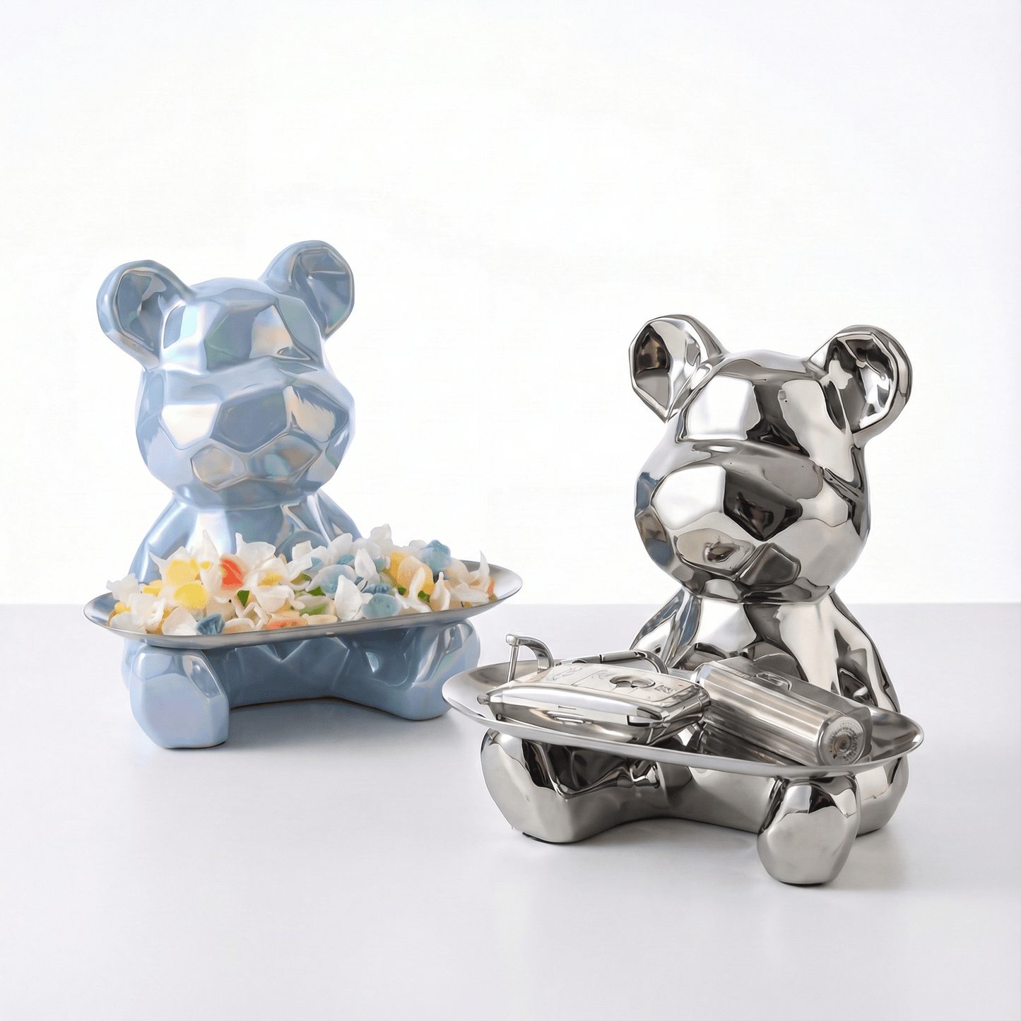 Geometric Bear Tray Statue with Smart Storage Perfect for Living Rooms & Any Space