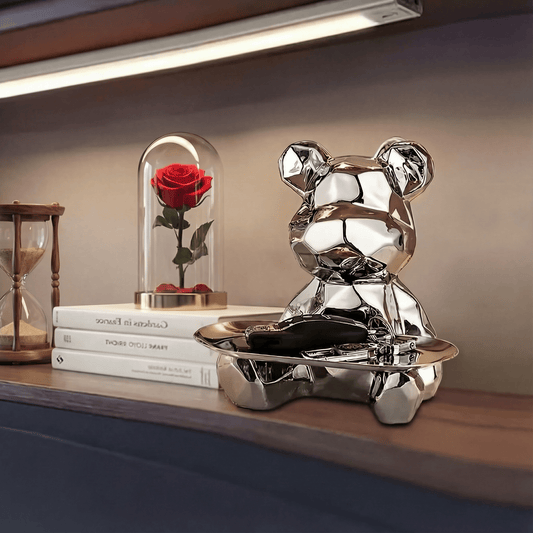 Geometric Bear Tray Statue with Smart Storage Perfect for Living Rooms & Any Space