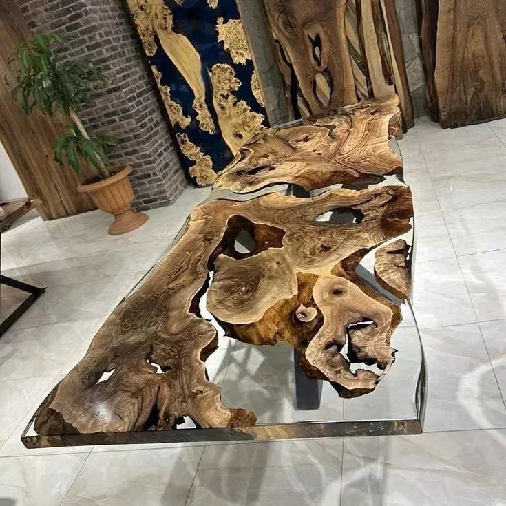 High-Transparency Ocean Epoxy Dining Table  Premium Solid Walnut Wood Design