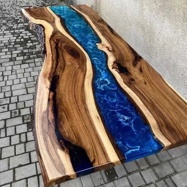 High-Transparency Ocean Epoxy Dining Table  Premium Solid Walnut Wood Design
