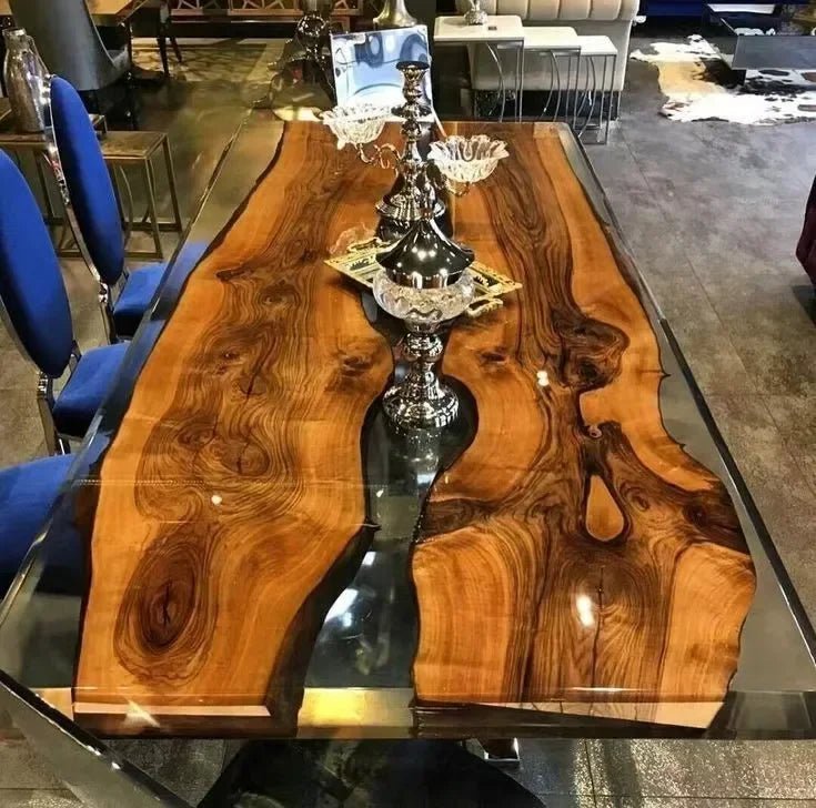 High-Transparency Ocean Epoxy Dining Table  Premium Solid Walnut Wood Design