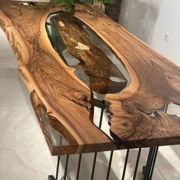High-Transparency Ocean Epoxy Dining Table  Premium Solid Walnut Wood Design