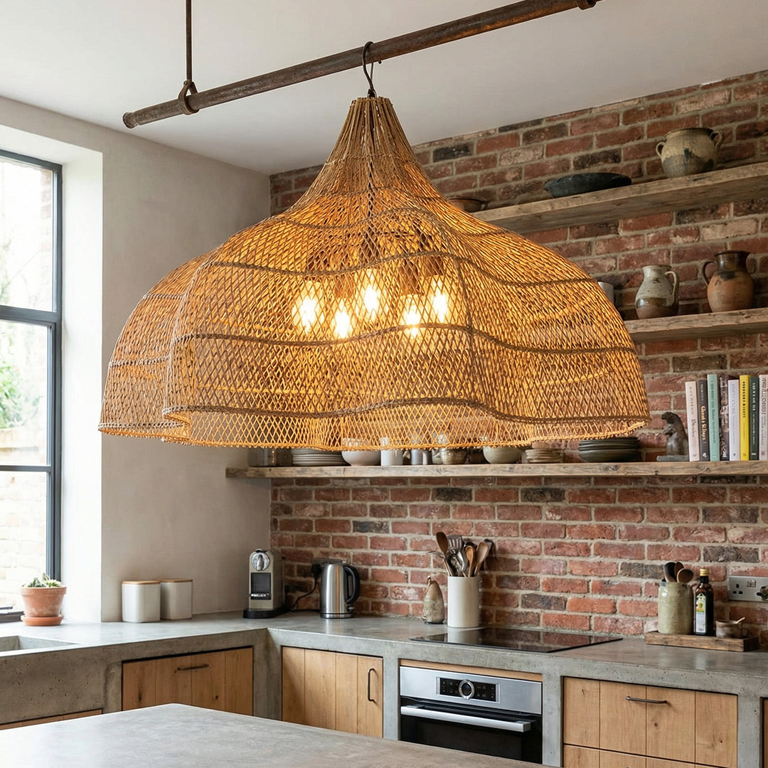 Luxury Rattan Chandelier Japanese Retro Style Pendant Lighting for Living Rooms