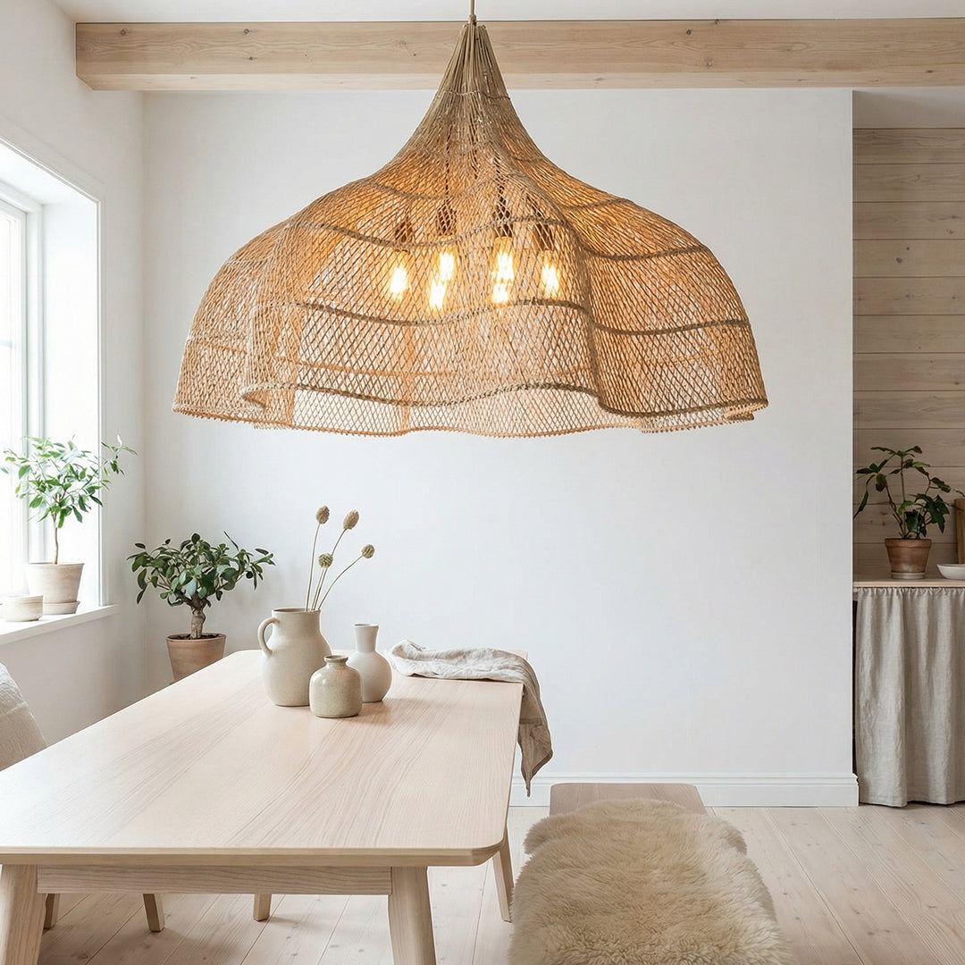 Luxury Rattan Chandelier Japanese Retro Style Pendant Lighting for Living Rooms