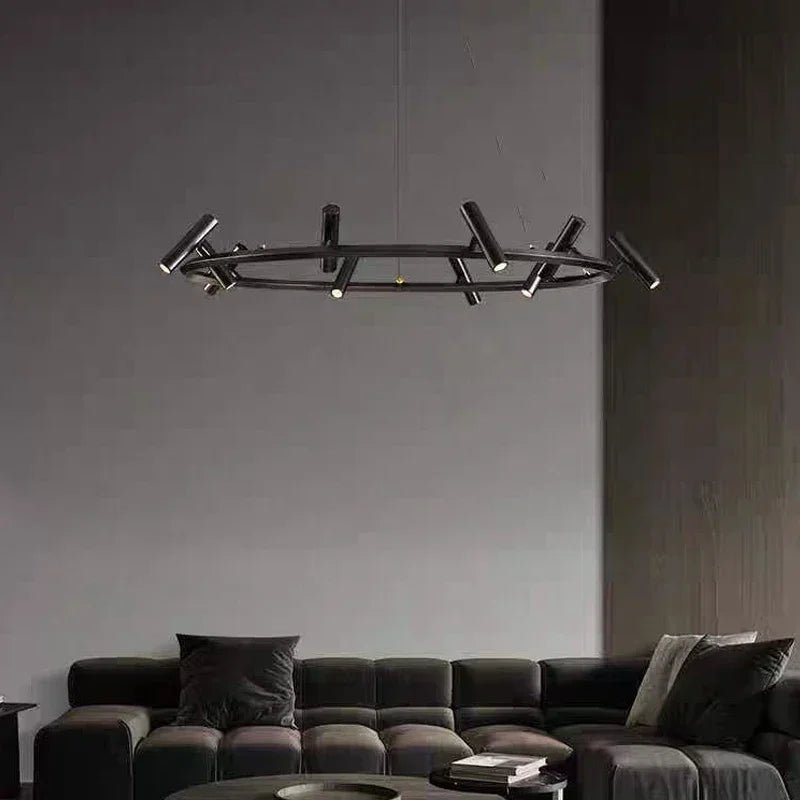 Italian Designer Round Ring Chandelier Modern Black Pendant Light for Dining & Living Spaces