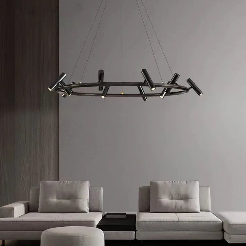 Italian Designer Round Ring Chandelier Modern Black Pendant Light for Dining & Living Spaces