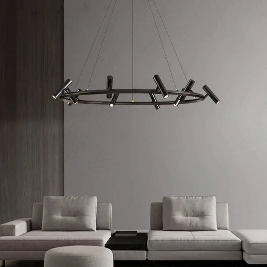 Italian Designer Round Ring Chandelier Modern Black Pendant Light for Dining & Living Spaces