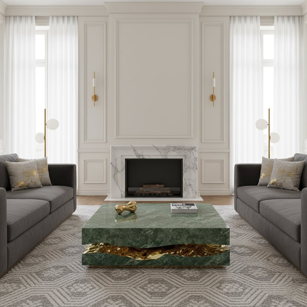 Italian Marble Top Coffee Table with Waterproof Surface for Living Room