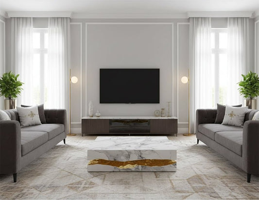 Italian Marble Top Coffee Table with Waterproof Surface for Living Room