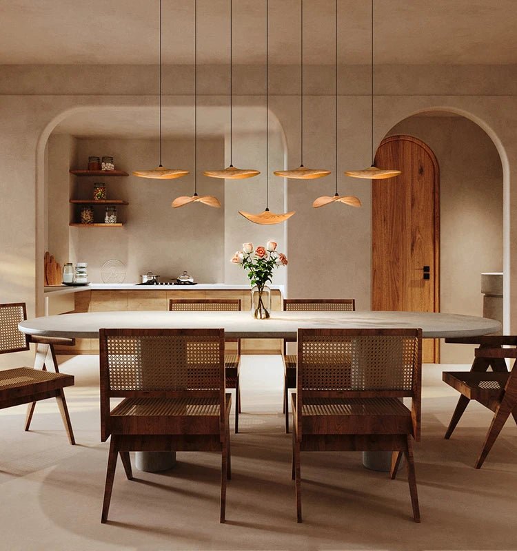 Japanese Lotus Leaf Chandelier Wabi Sabi Wooden Art Light for Zen Villas & Luxury Dining Spaces