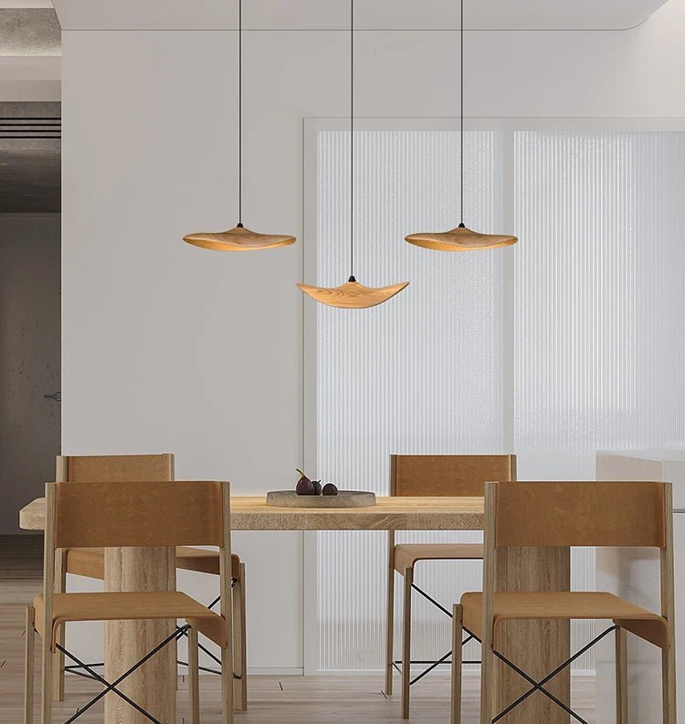 Japanese Lotus Leaf Chandelier Wabi Sabi Wooden Art Light for Zen Villas & Luxury Dining Spaces