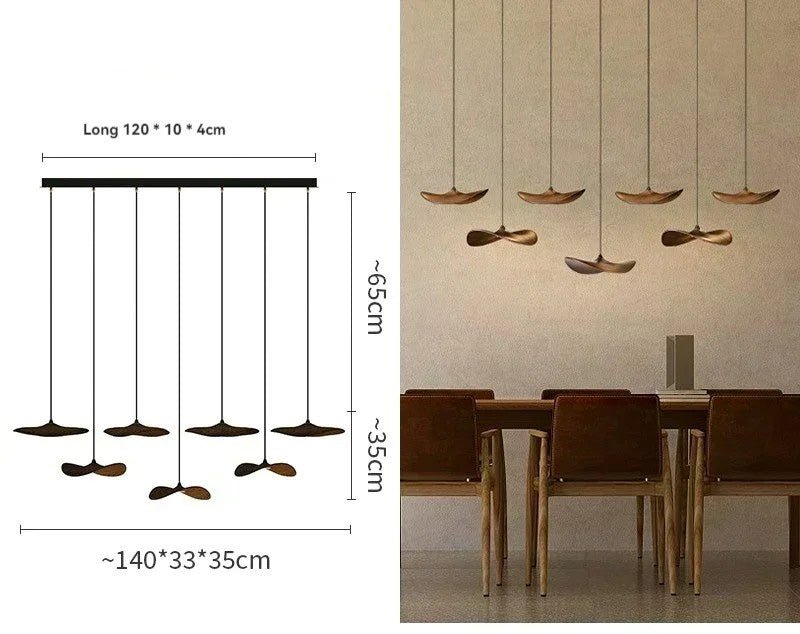 Japanese Lotus Leaf Chandelier Wabi Sabi Wooden Art Light for Zen Villas & Luxury Dining Spaces