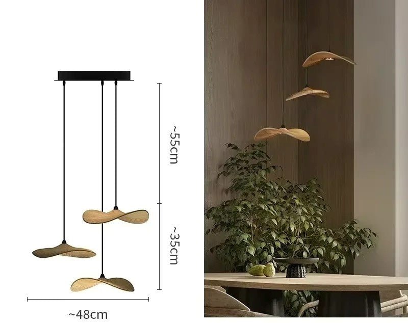 Japanese Lotus Leaf Chandelier Wabi Sabi Wooden Art Light for Zen Villas & Luxury Dining Spaces