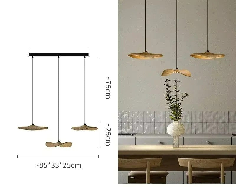 Japanese Lotus Leaf Chandelier Wabi Sabi Wooden Art Light for Zen Villas & Luxury Dining Spaces