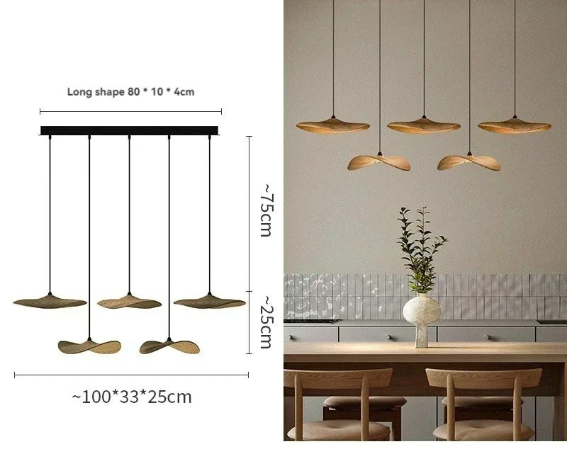 Japanese Lotus Leaf Chandelier Wabi Sabi Wooden Art Light for Zen Villas & Luxury Dining Spaces